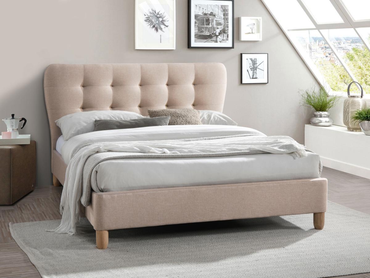 Vente-unique Letto 160 x 200 cm con testata trapuntata Tessuto Beige - ELIDE  