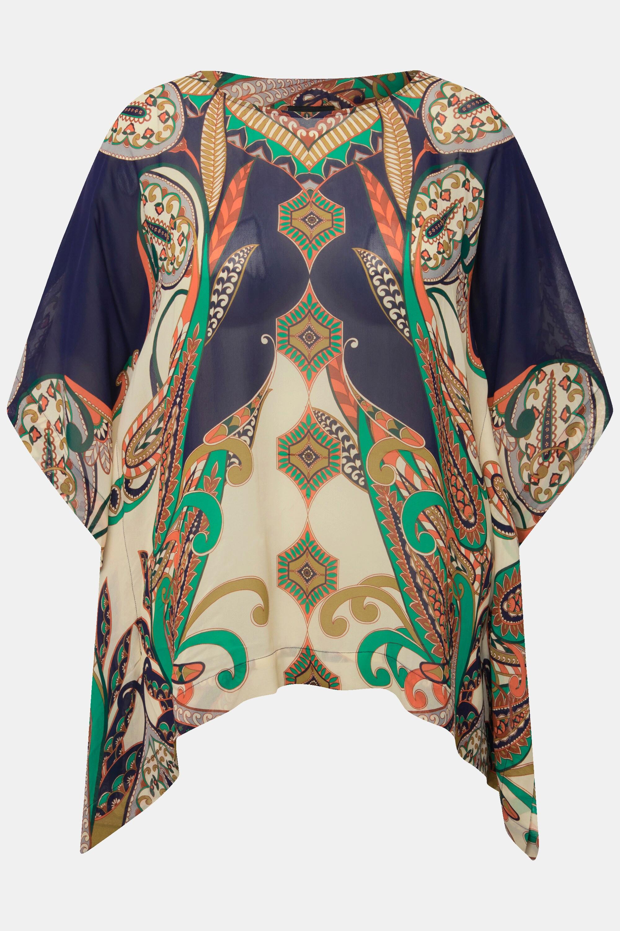 Ulla Popken  Blusa di chiffon dal taglio oversize con scollo rotondo e mezze maniche 