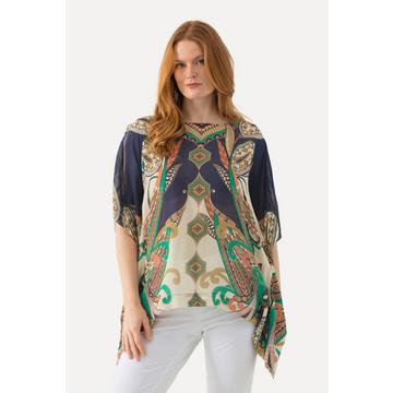 Blusa di chiffon dal taglio oversize con scollo rotondo e mezze maniche