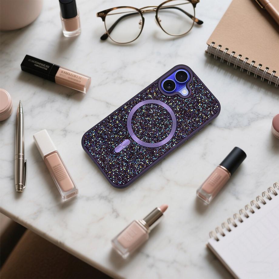 Cadorabo  iPhone 16 PLUS Hülle kompatibel mit MagSafe Glitzer Diamant Design 