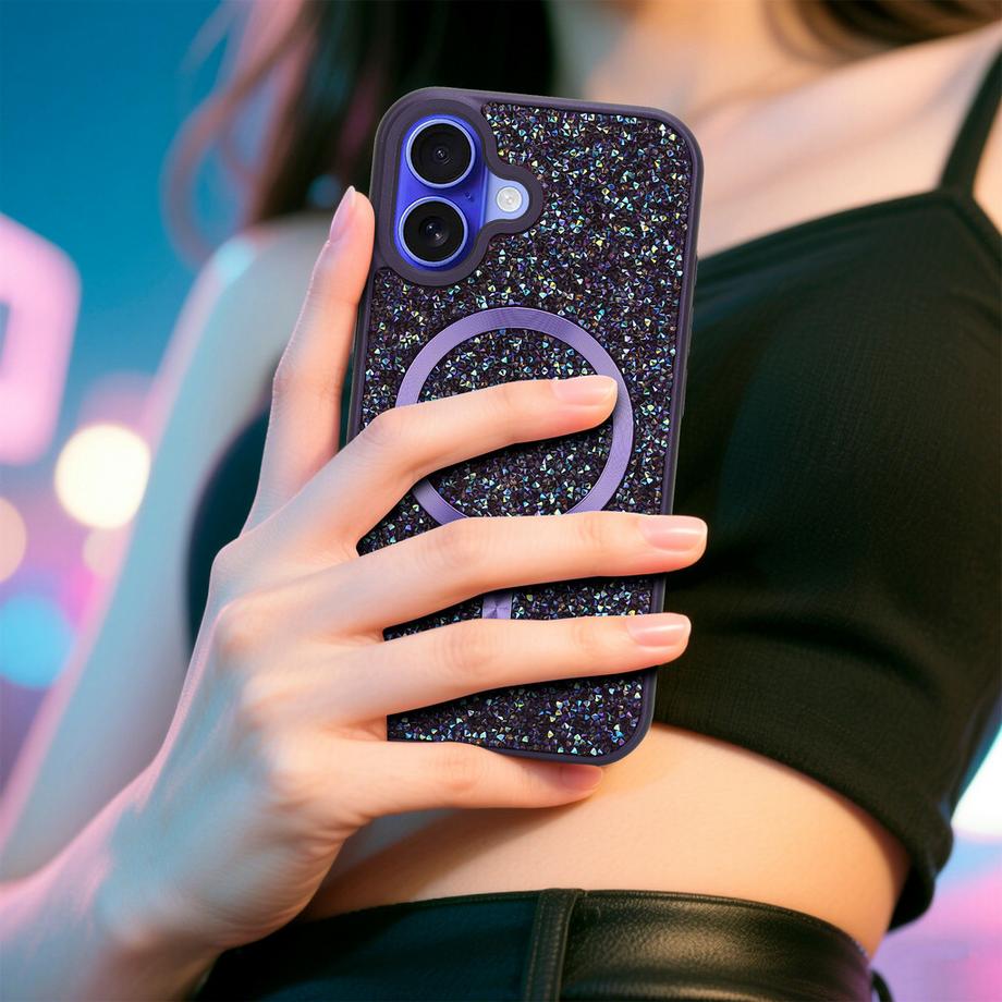 Cadorabo  iPhone 16 PLUS Hülle kompatibel mit MagSafe Glitzer Diamant Design 