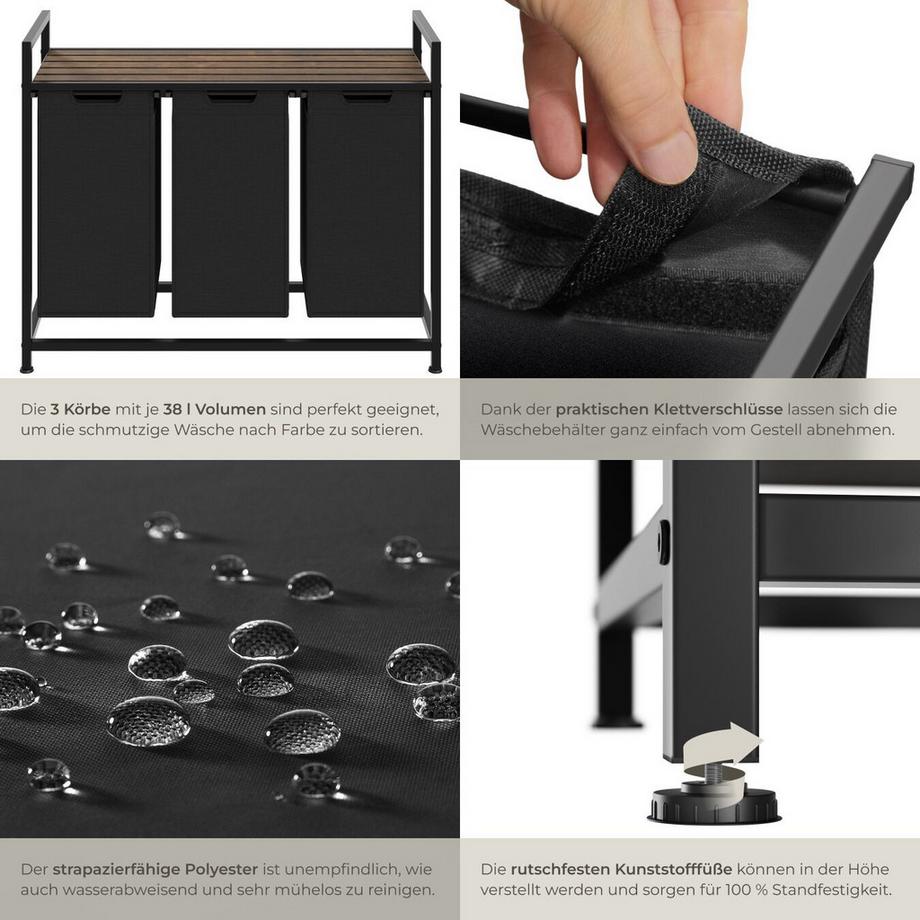 Tectake Panier à linge  style industriel avec 2 ou 3 compartiments extensibles  