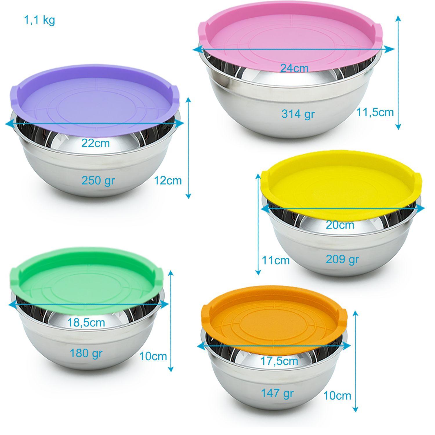 Intirilife Set de 5 saladiers en acier inoxydable avec couvercle hermétique  