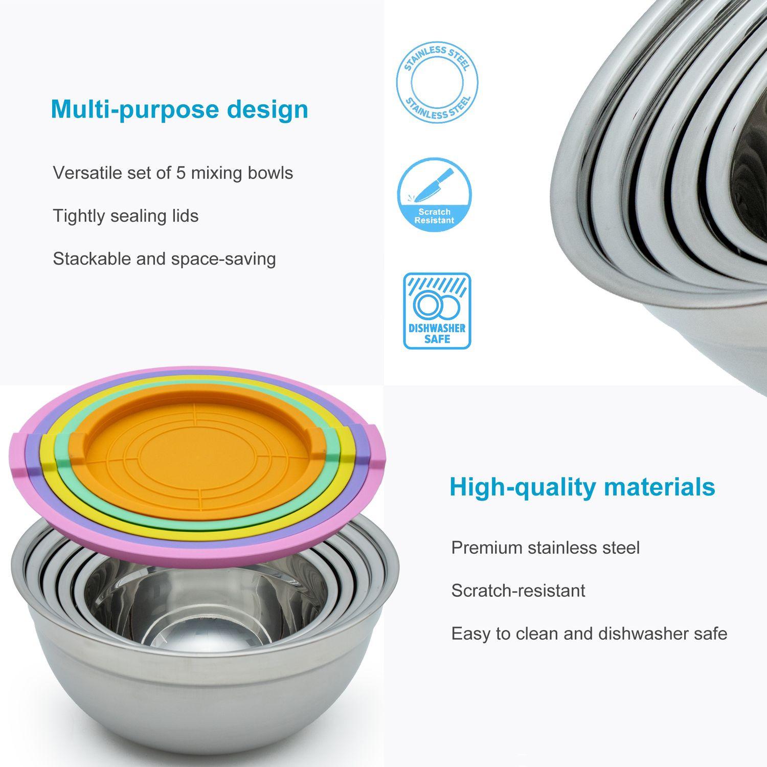 Intirilife Set de 5 saladiers en acier inoxydable avec couvercle hermétique  