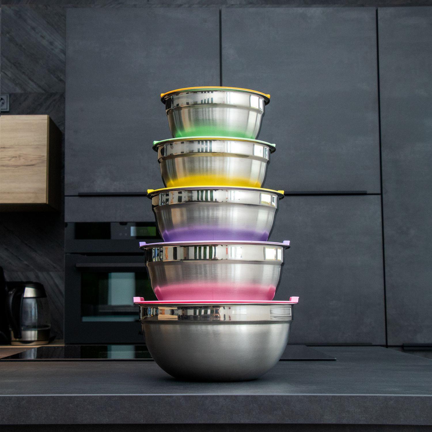 Intirilife Set de 5 saladiers en acier inoxydable avec couvercle hermétique  