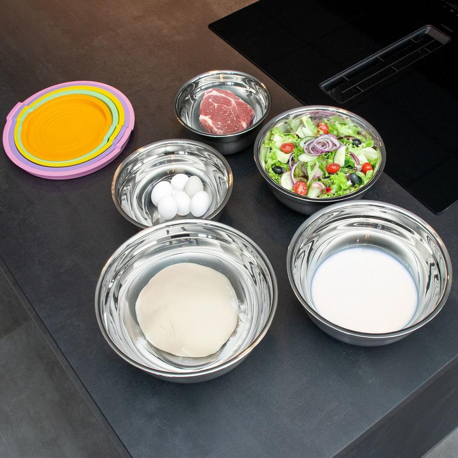 Intirilife Set de 5 saladiers en acier inoxydable avec couvercle hermétique  