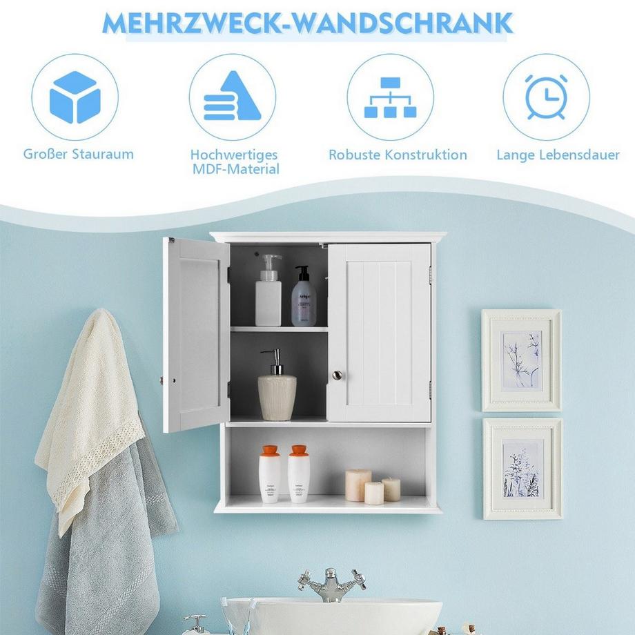 Northix Armoire murale de salle de bain en bois, 60 x 20 x 70,5 cm, blanche  