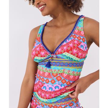 Tankini-Oberteil mit Patchwork-Quasten-Besatz
