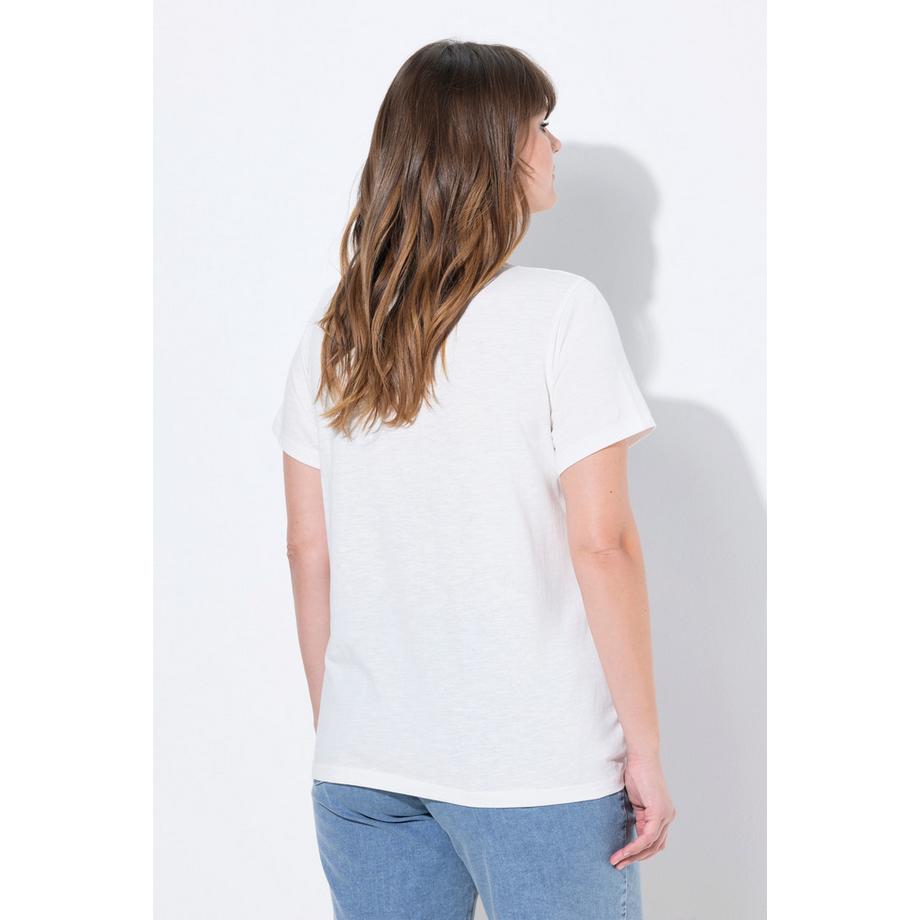 Ulla Popken Broderie Coquelicot Col Rond Manches Courtes T-Shirt  