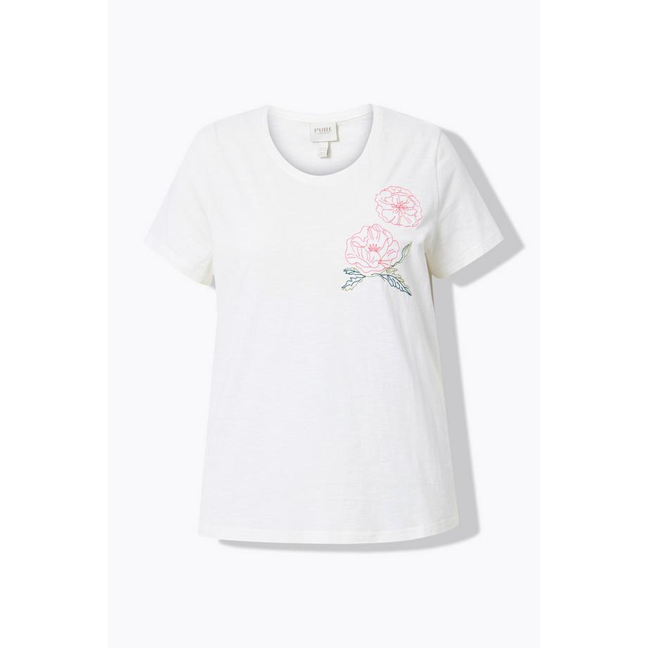 Ulla Popken Broderie Coquelicot Col Rond Manches Courtes T-Shirt  