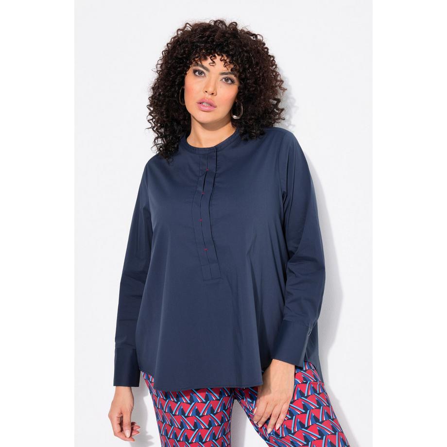 Ulla Popken Tunique Barre Décorative Coupe Évasée Col Rond Manches Longues  