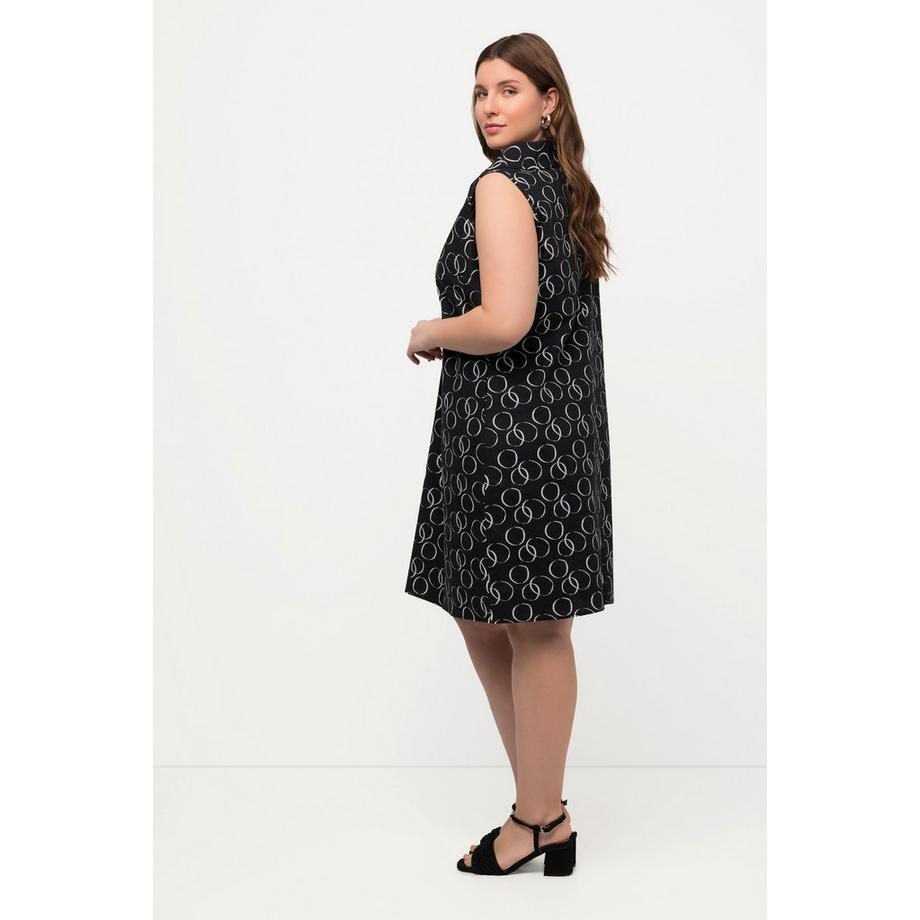 Ulla Popken Kleid Kreise A-Linie Rollkragen ärmellos Leinenmix  