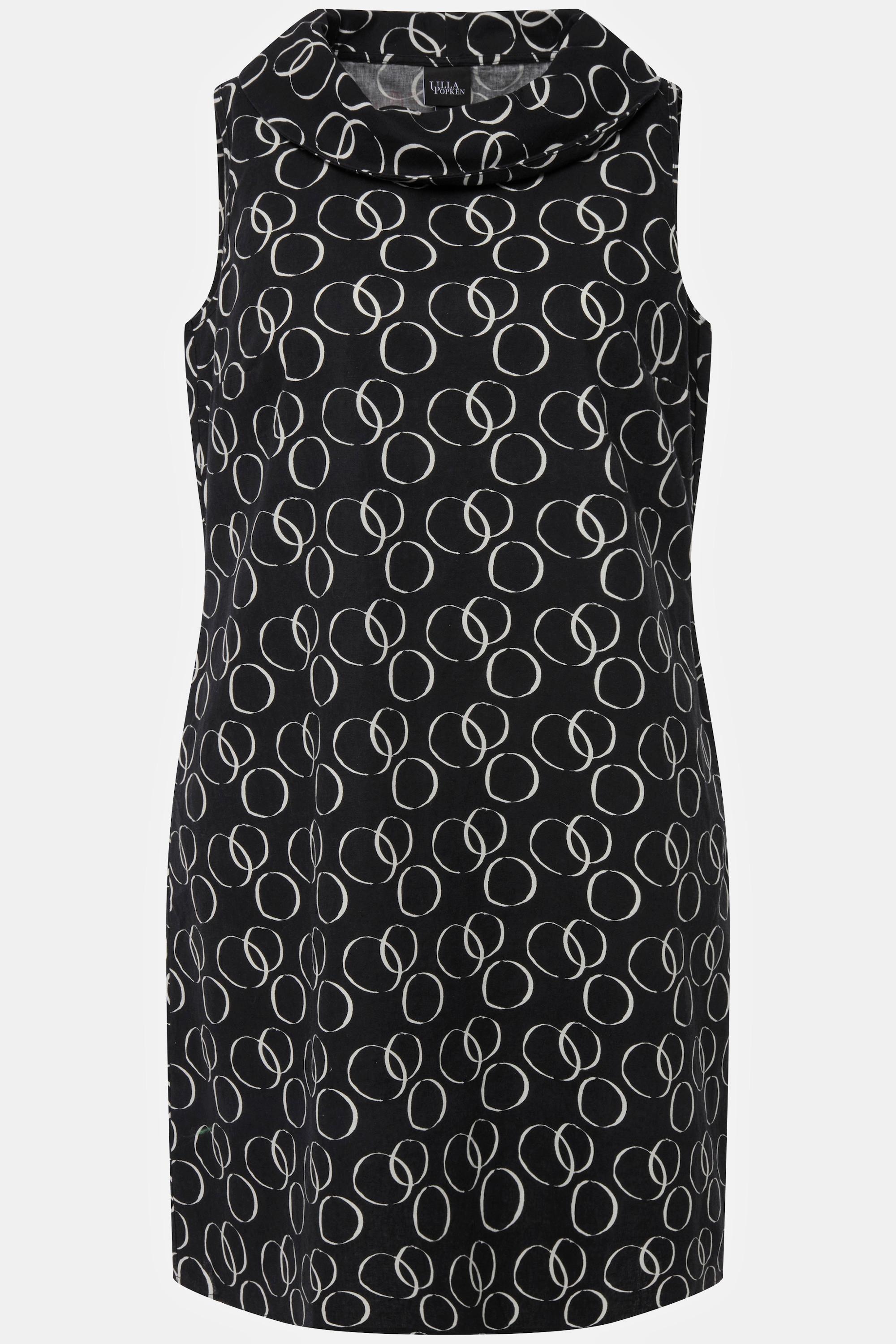 Ulla Popken Abito Cerchi Taglio Svasato Collo Risvoltato Senza Maniche Misto Lino  