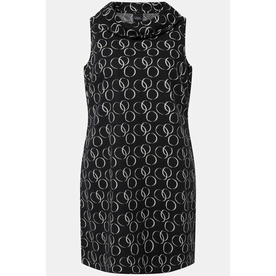 Ulla Popken Kleid Kreise A-Linie Rollkragen ärmellos Leinenmix  