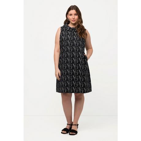 Ulla Popken Abito Cerchi Taglio Svasato Collo Risvoltato Senza Maniche Misto Lino  