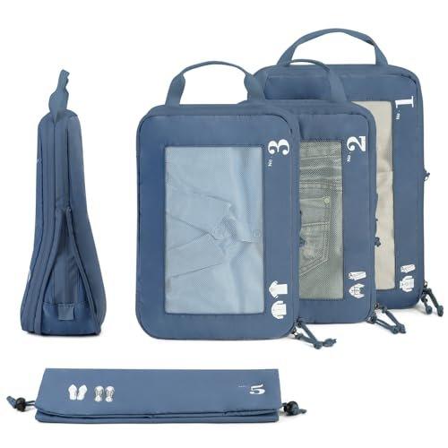 Only-bags.store  5-teiliges Kompressionskoffer-Organisatorenset für Rucksack Kompressionspackwürfel Packwürfel Kofferorganisator Packsäcke Kleidersäcke für Koffer Reiseorganisator (Pure Blue) 