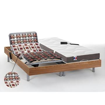 Lit électrique relaxation tout plots matelas 100% latex 5 zones JUPITER de DREAMEA Chêne naturel 2 moteurs OKIN