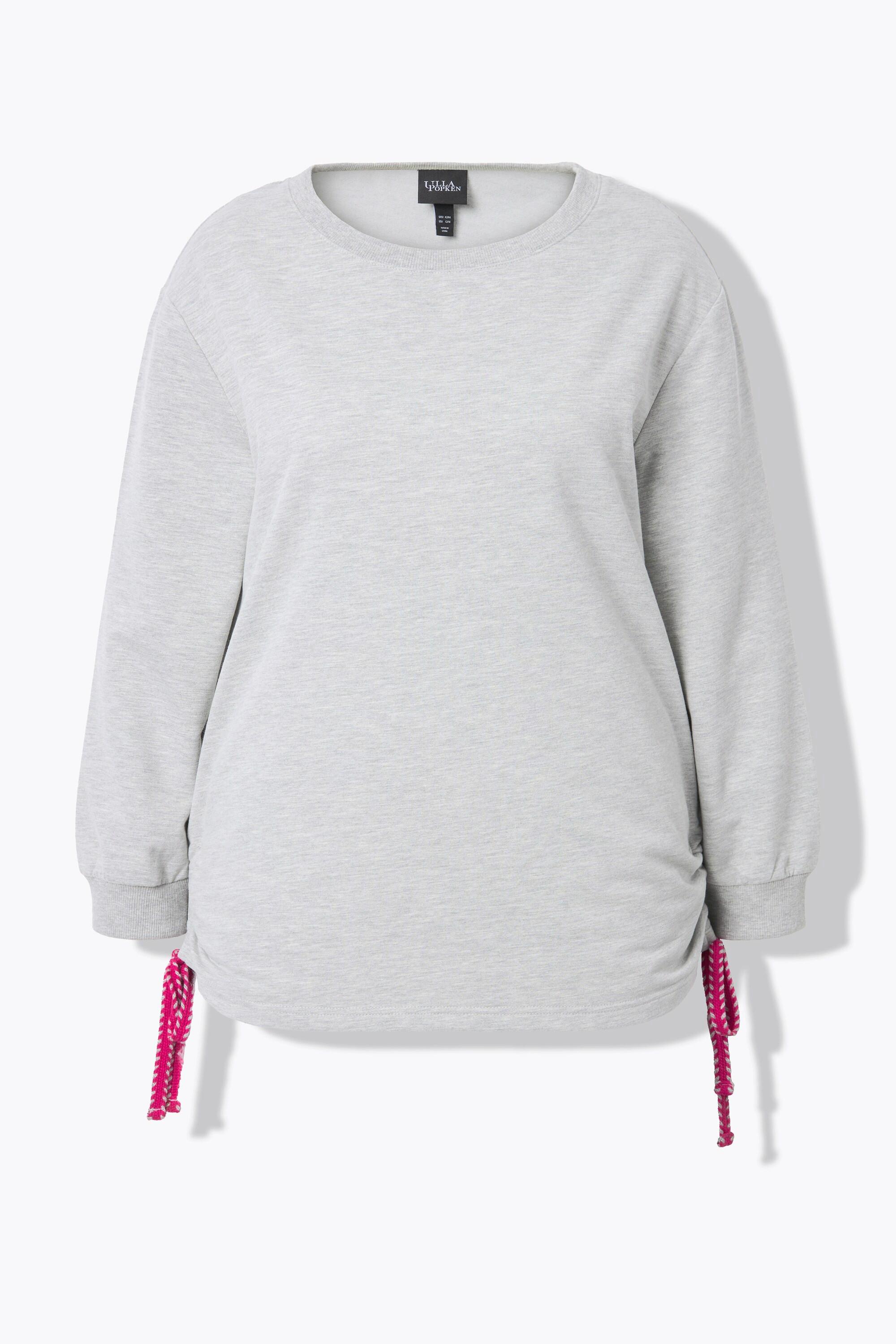 Ulla Popken  Sweatshirt, seitliche Raffbänder, Rundhals, Langarm 