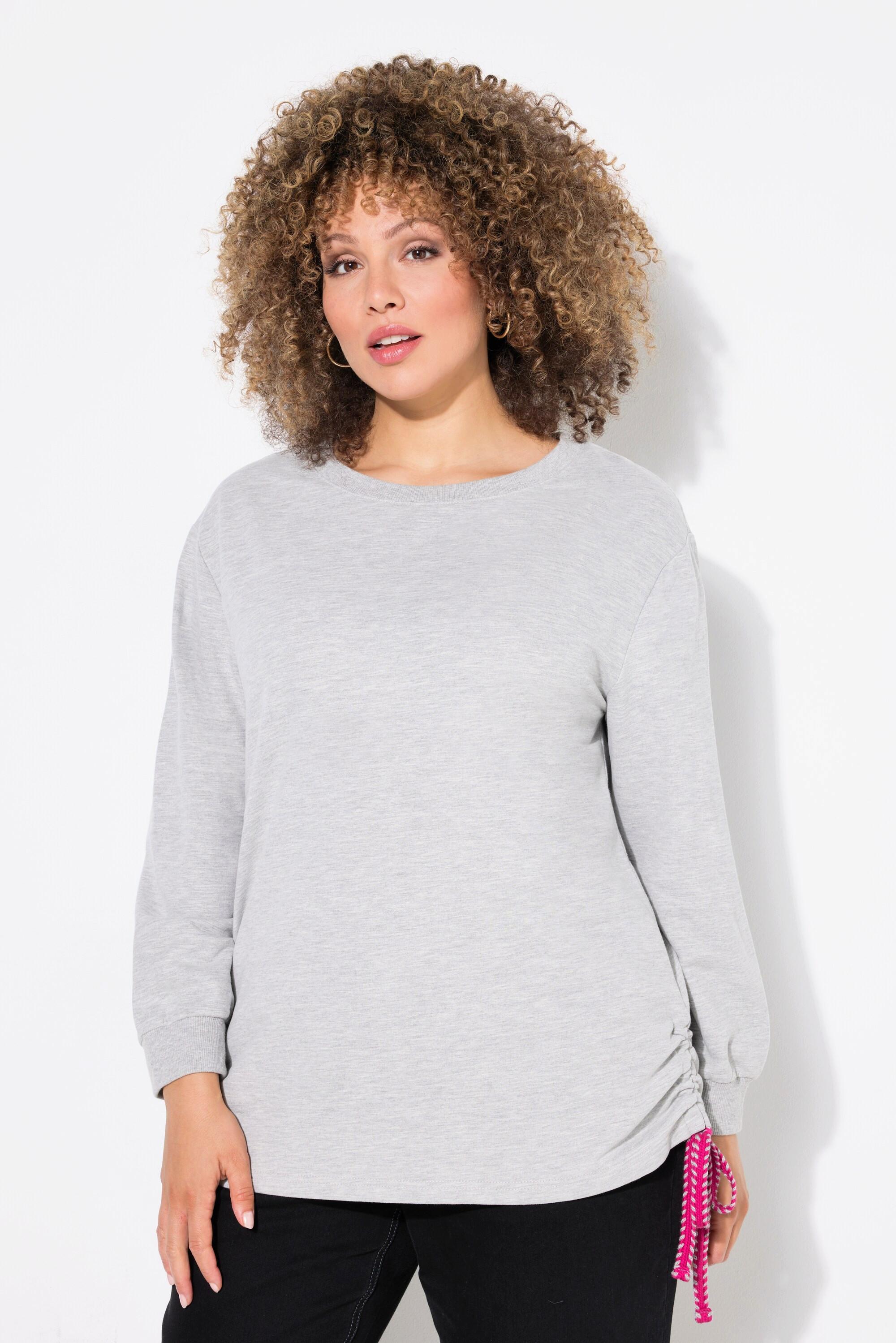 Ulla Popken  Sweatshirt, seitliche Raffbänder, Rundhals, Langarm 