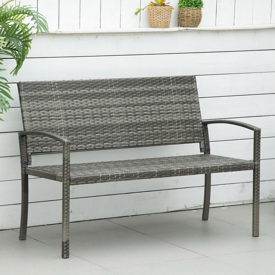 Northio Banc De Jardin, Banc Aspect Rotin, Banc De Parc Avec Structure En Acier, Banc De Balcon Pour 2 Personnes, Mobilier De Jardin, Capacité De Charge Jusqu'À 320 Kg, Gris  