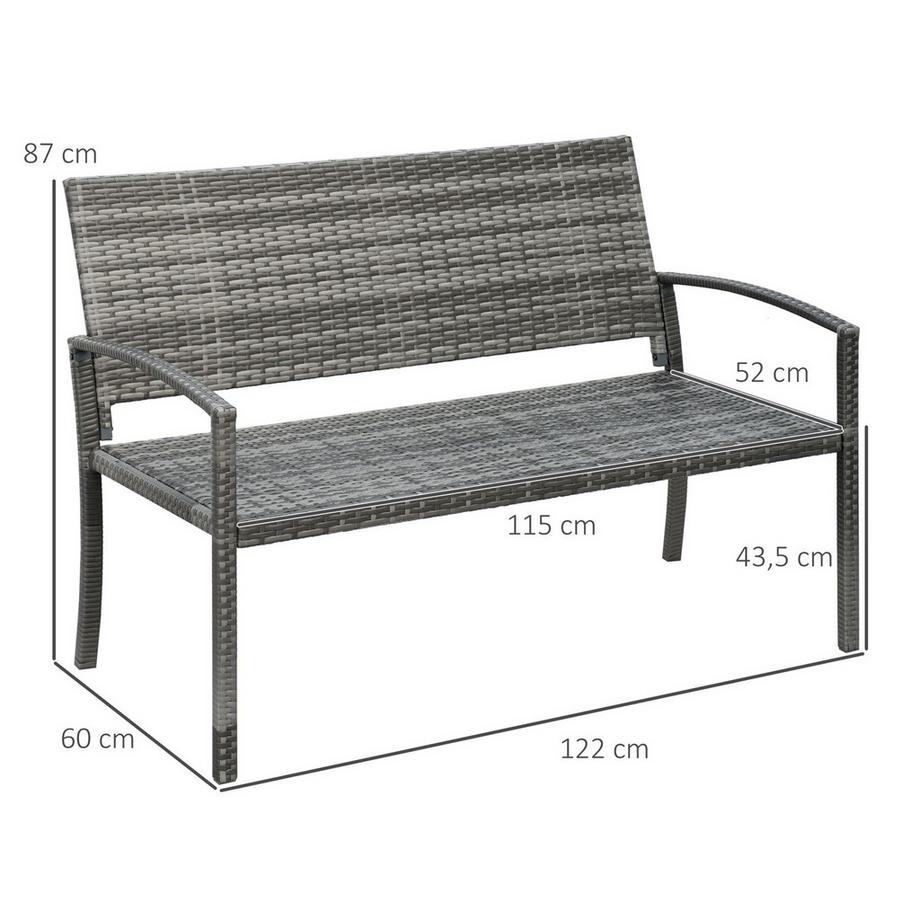 Northio Banc De Jardin, Banc Aspect Rotin, Banc De Parc Avec Structure En Acier, Banc De Balcon Pour 2 Personnes, Mobilier De Jardin, Capacité De Charge Jusqu'À 320 Kg, Gris  