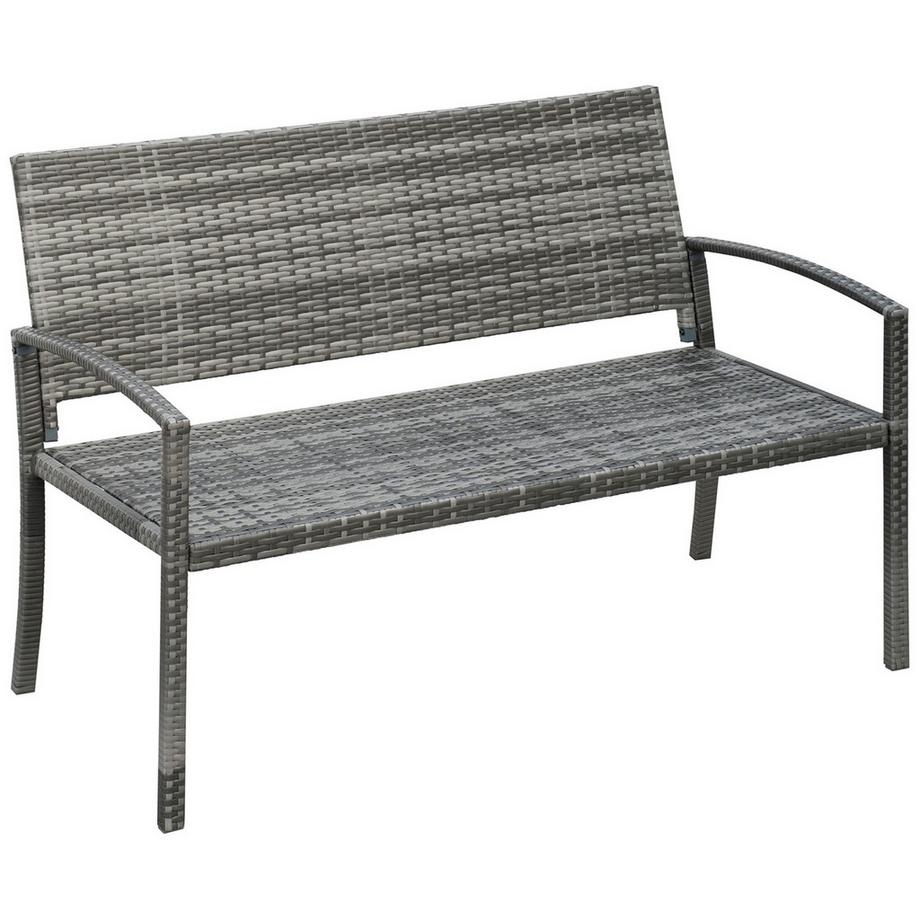 Banc De Jardin, Banc Aspect Rotin, Banc De Parc Avec Structure En Acier, Banc De Balcon Pour 2 Personnes, Mobilier De Jardin, Capacité De Charge Jusqu'À 320 Kg, Gris