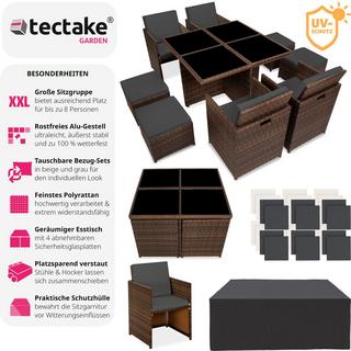 Tectake Salon de jardin MANHATTAN 8 places avec 2 sets de housses + housse de protection, variante 2  