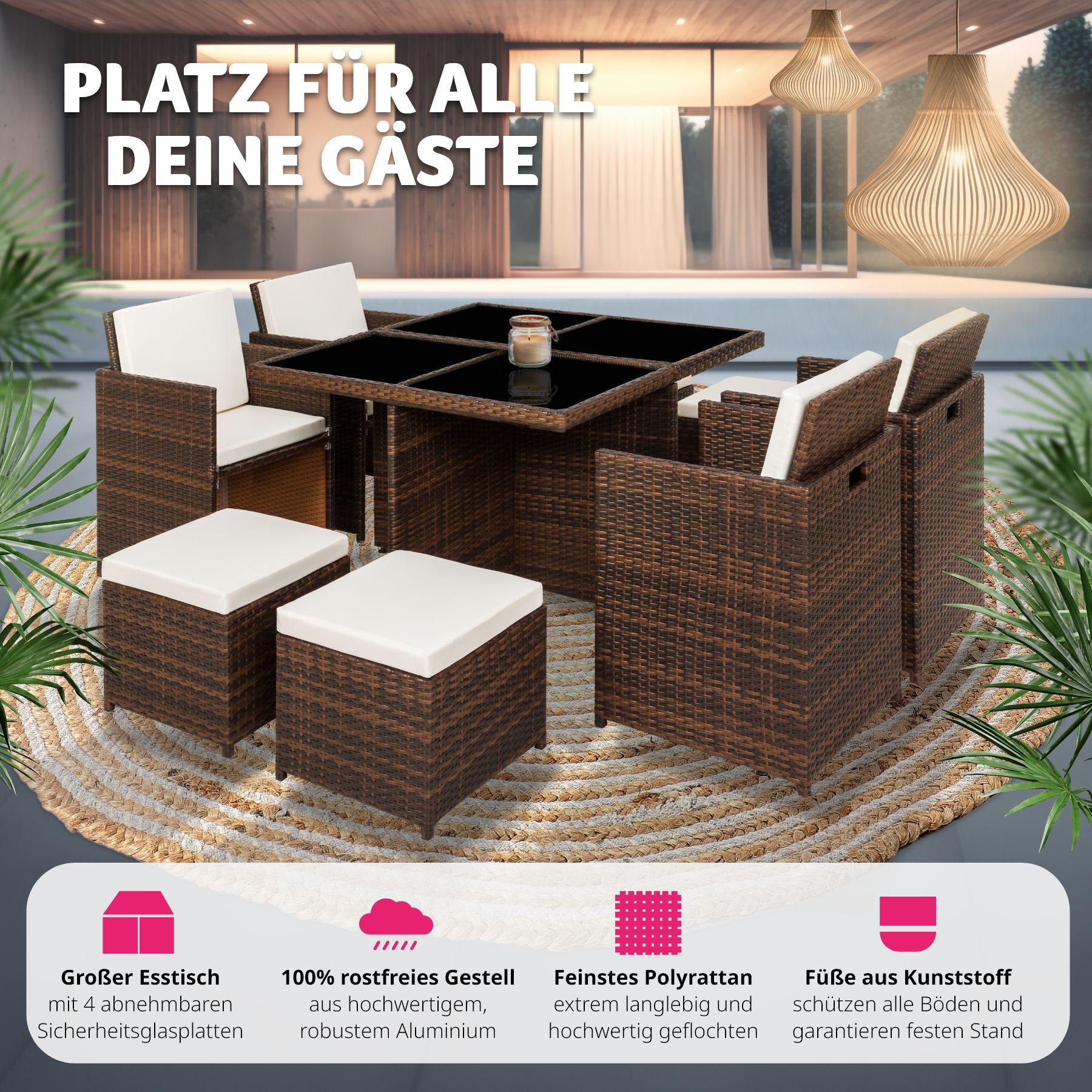 Tectake Salon de jardin MANHATTAN 8 places avec 2 sets de housses + housse de protection, variante 2  