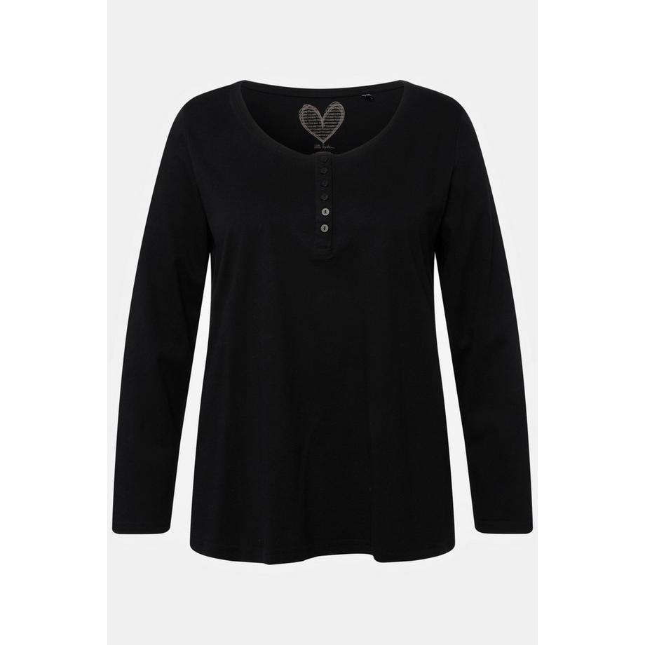 Ulla Popken T-shirt Basique Manches Longues Patte de Boutonnage Coupe Droite  