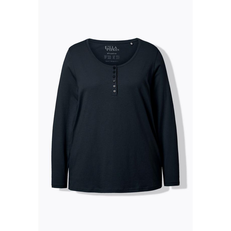 Ulla Popken T-shirt Basique Manches Longues Patte de Boutonnage Coupe Droite  