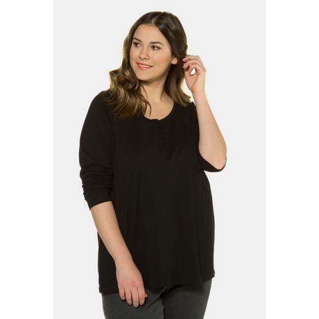 Ulla Popken  T-shirt manches longues, collection Basic. Patte de boutonnage. Coupe Regular Fit. 