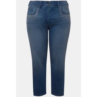 Ulla Popken  Jean Sarah avec pierres fantaisie, jambe étroite et taille stretch confortable 