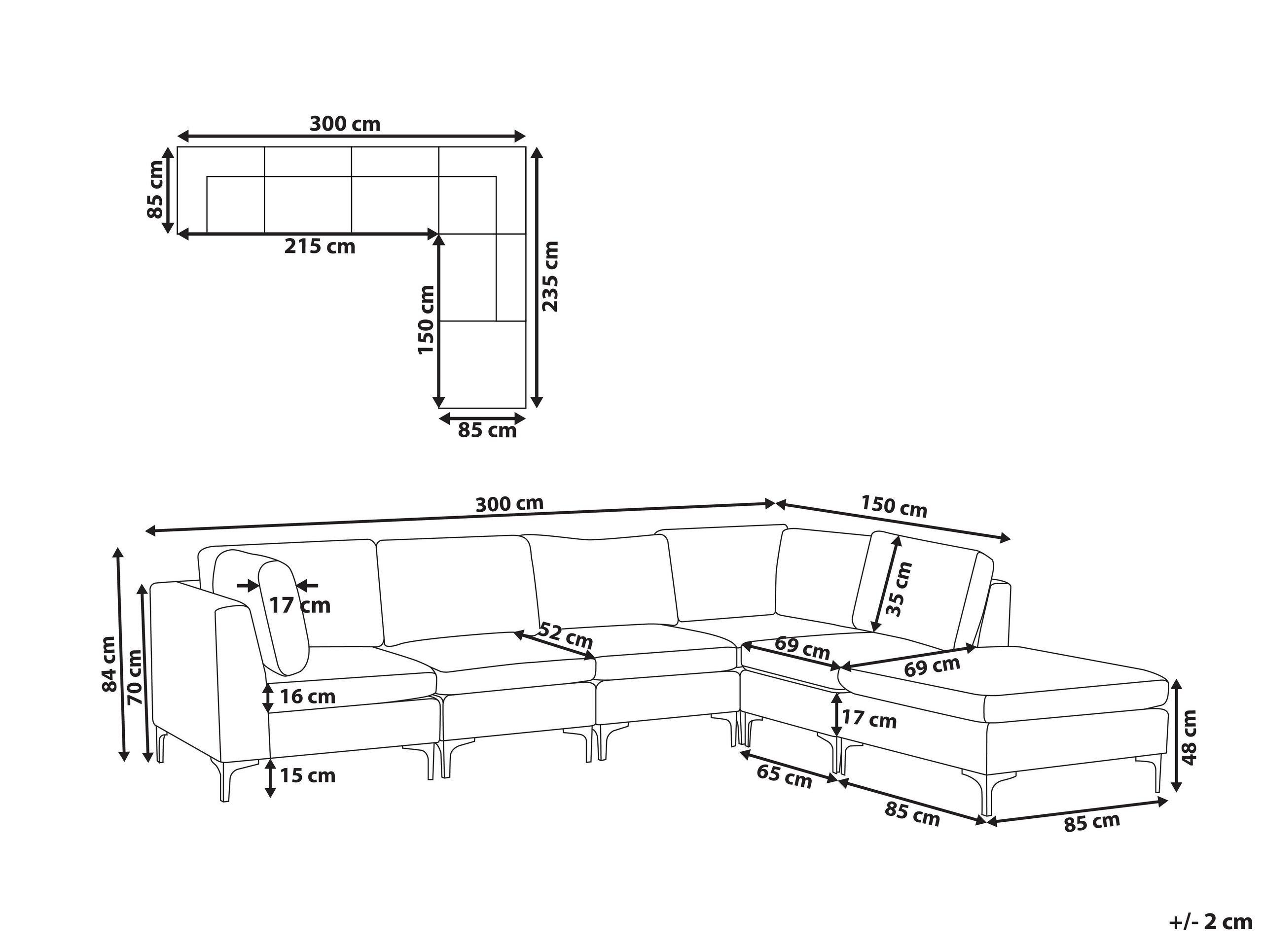 Beliani Sofa mit Ottomane aus Samtstoff Modern EVJA  