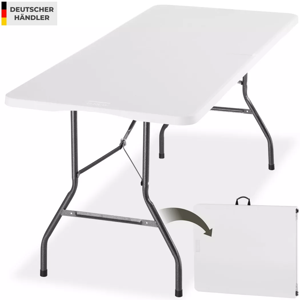 tectake Camping Table Panja Folding, Weatherproof, with Carrying Handle in White