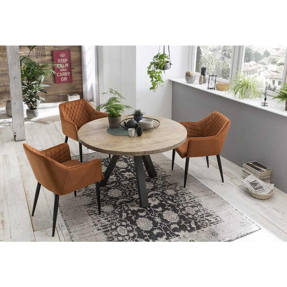 mutoni Esstisch Massivholz Mango Beine Metall rund 120  