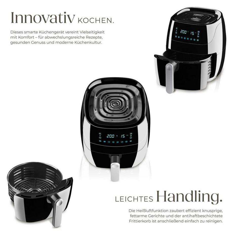 Tectake Heißluftfritteuse Yaiza 4,3 l LED-Touchscreen mit 6 Programmen  