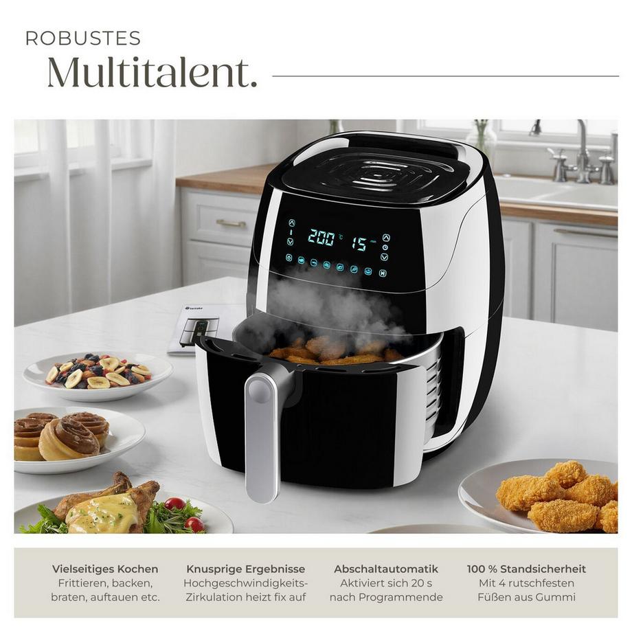 Tectake Heißluftfritteuse Yaiza 4,3 l LED-Touchscreen mit 6 Programmen  
