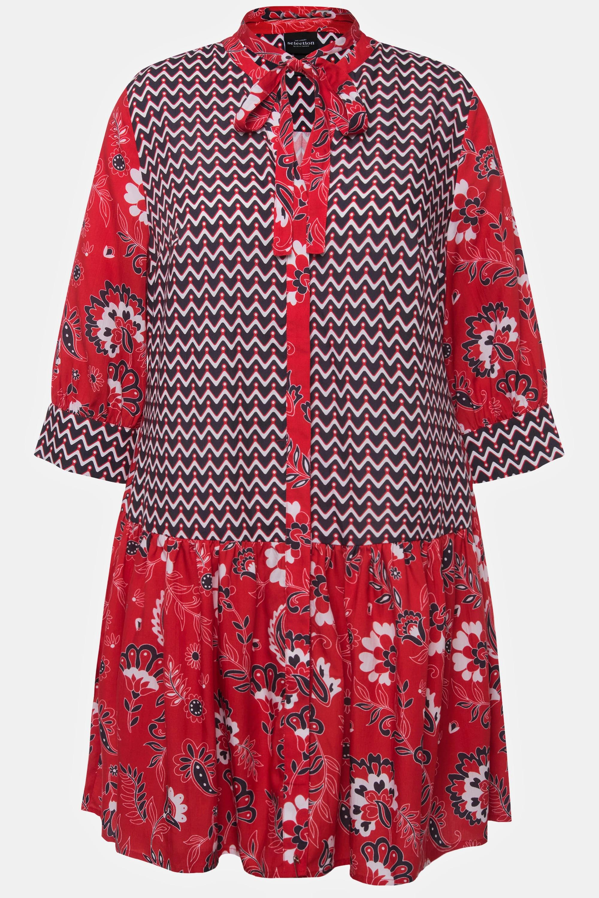 Ulla Popken  Blouse en lyocell, ruban à nouer, nœud, col montant, manches 3/4 