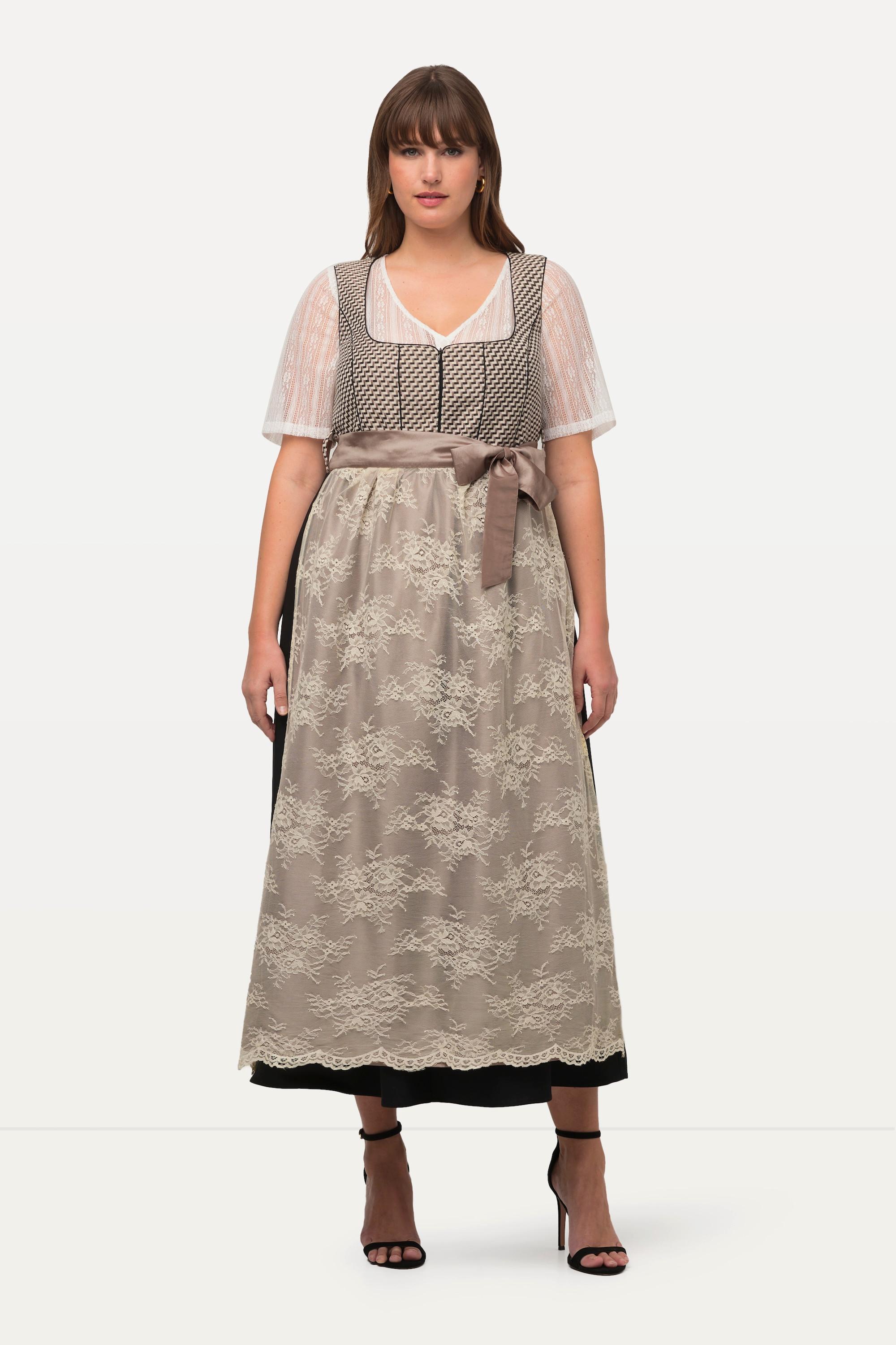 Ulla Popken  Dirndl, doppellagige Schürze, Carree-Ausschnitt, ärmellos 