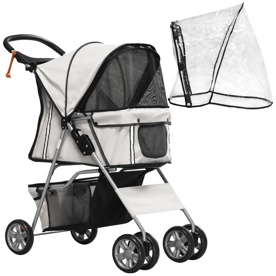 Northio  Chariot Pour Chien Dog Buggy Avec Housse De Pluie, Chariot Pour Chien Pliable Jusqu'À 20 Kg, Gris, Avec Porte-Gobelet Et Fenêtre Grillagée, 75X45X97Cm 
