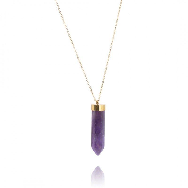 B2X  Magnifique collier - pierre violette - chaîne dorée 