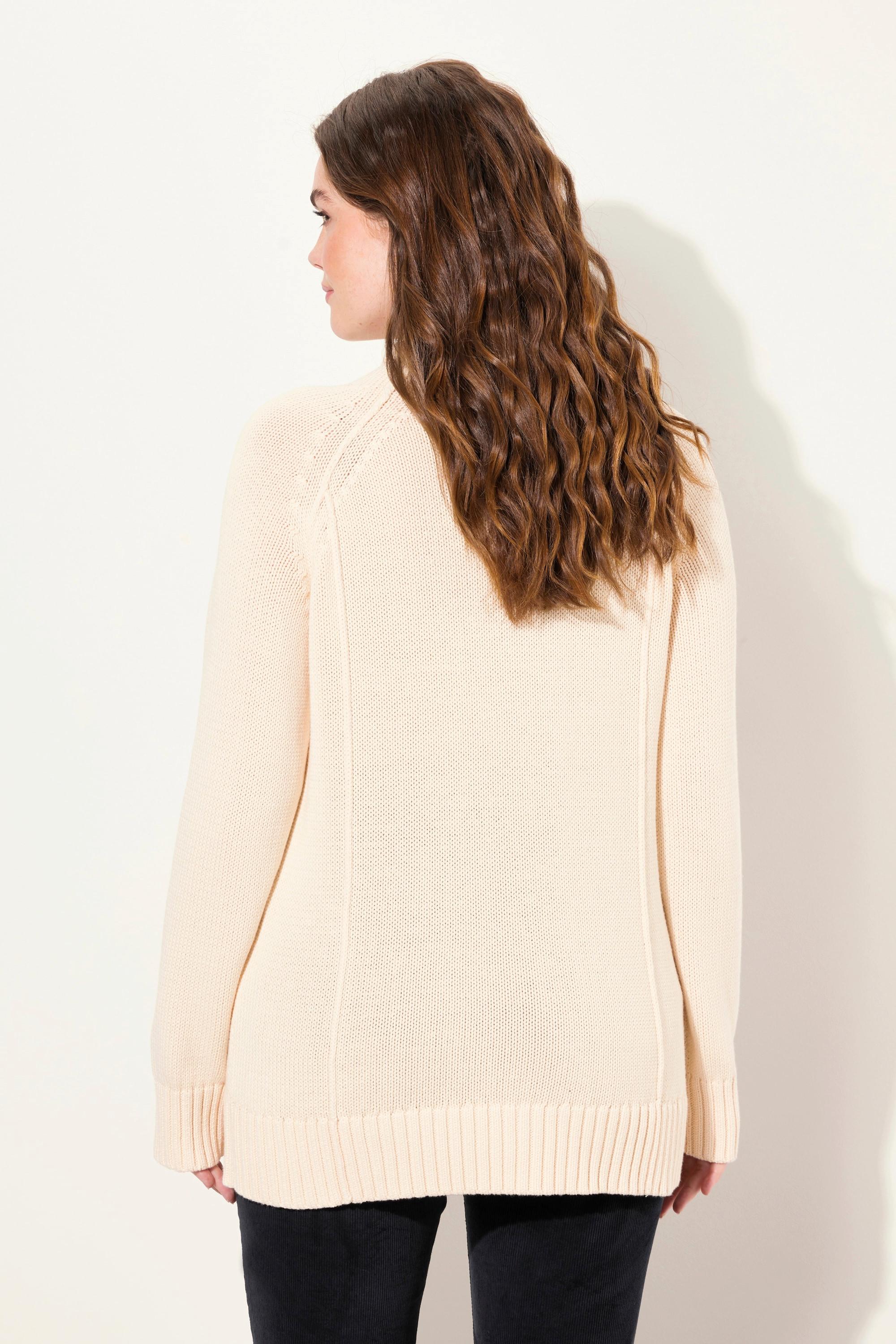 Ulla Popken  Pullover in cotone biologico con cuciture decorative, collo alto e maniche lunghe 