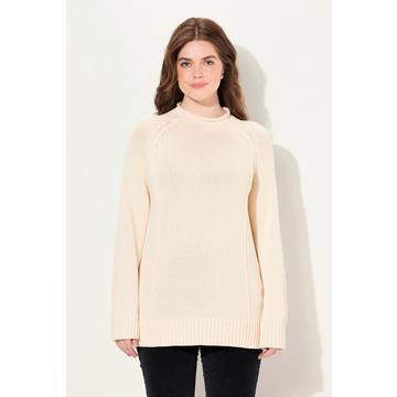 Pullover in cotone biologico con cuciture decorative, collo alto e maniche lunghe