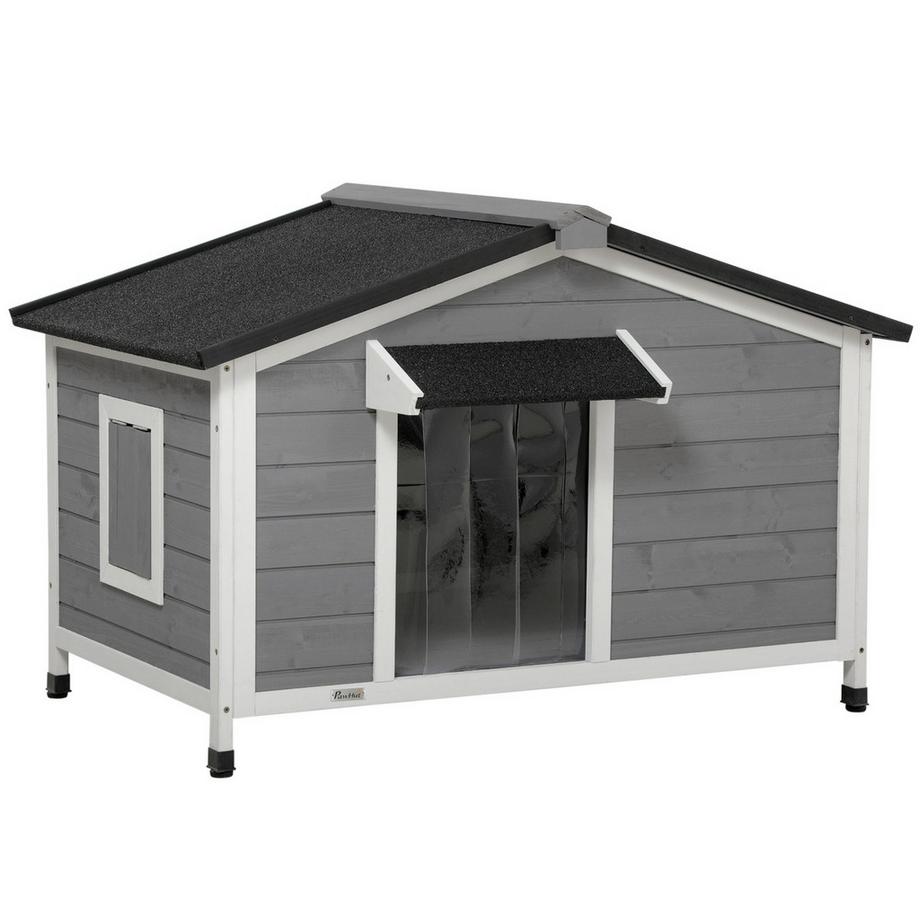 Northio  Hundehütte Aus Tannenholz Wetterbeständiges Hundehaus Mit Zu Öffnendem Asphaltdach & Abnehmbarem Boden, Grau, 109X79X72Cm 