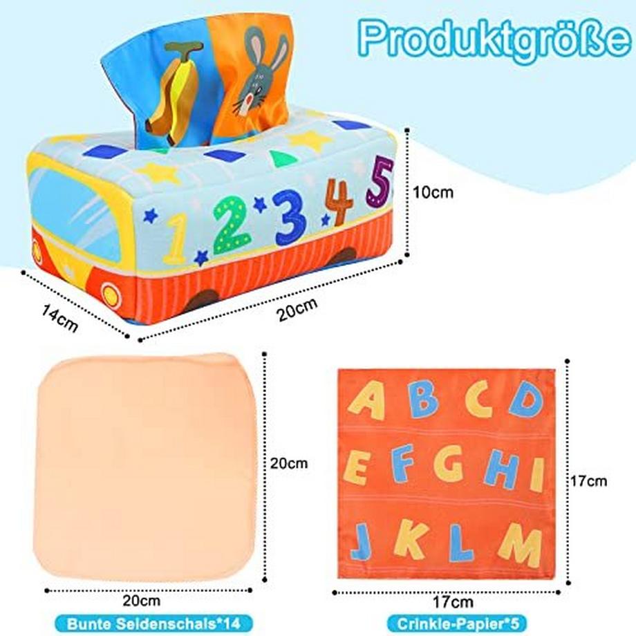 Activity-board  Baby Toy Tissue Box mit Crinkle Paper und bunten Seidentüchern 