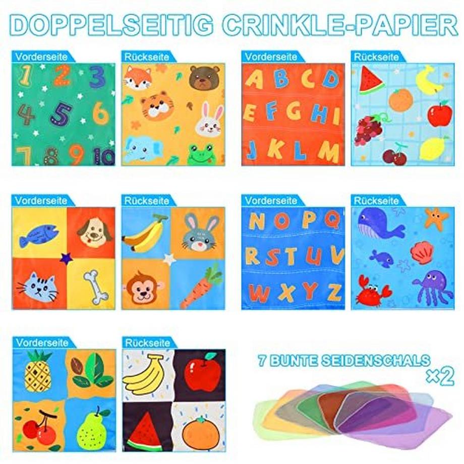 Activity-board  Baby Toy Tissue Box mit Crinkle Paper und bunten Seidentüchern 