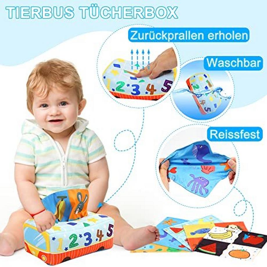 Activity-board  Baby Toy Tissue Box mit Crinkle Paper und bunten Seidentüchern 