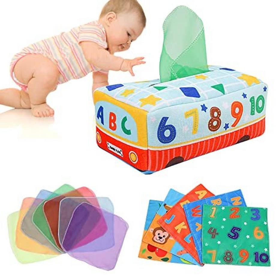 Baby Toy Tissue Box mit Crinkle Paper und bunten Seidentüchern