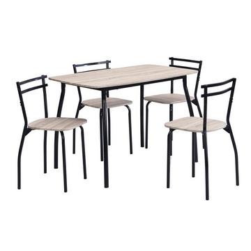 Ensemble table + 4 chaises en MDF et métal - Naturel et noir - FELONA