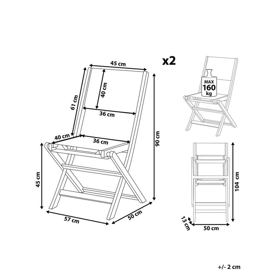 Beliani Lot de 2 chaises de jardin en Acacia Rustique CESANA  